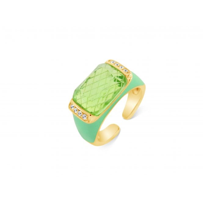 Gold & Green Crystal Adjustable Ring