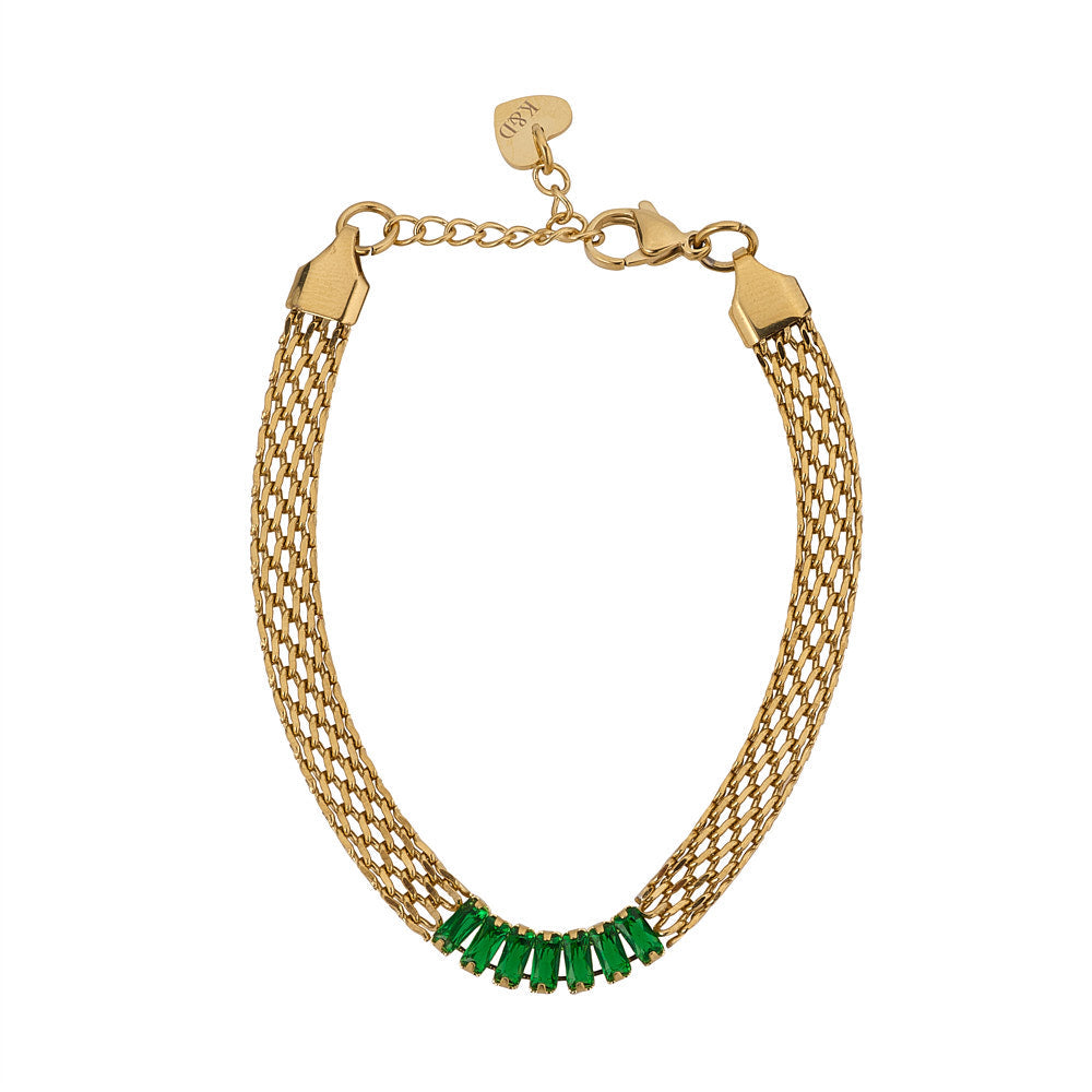Emerald & Gold Mesh Bracelet