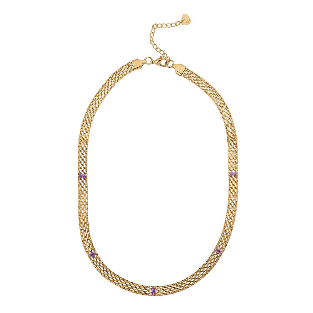Amethyst & Gold Mesh Necklace