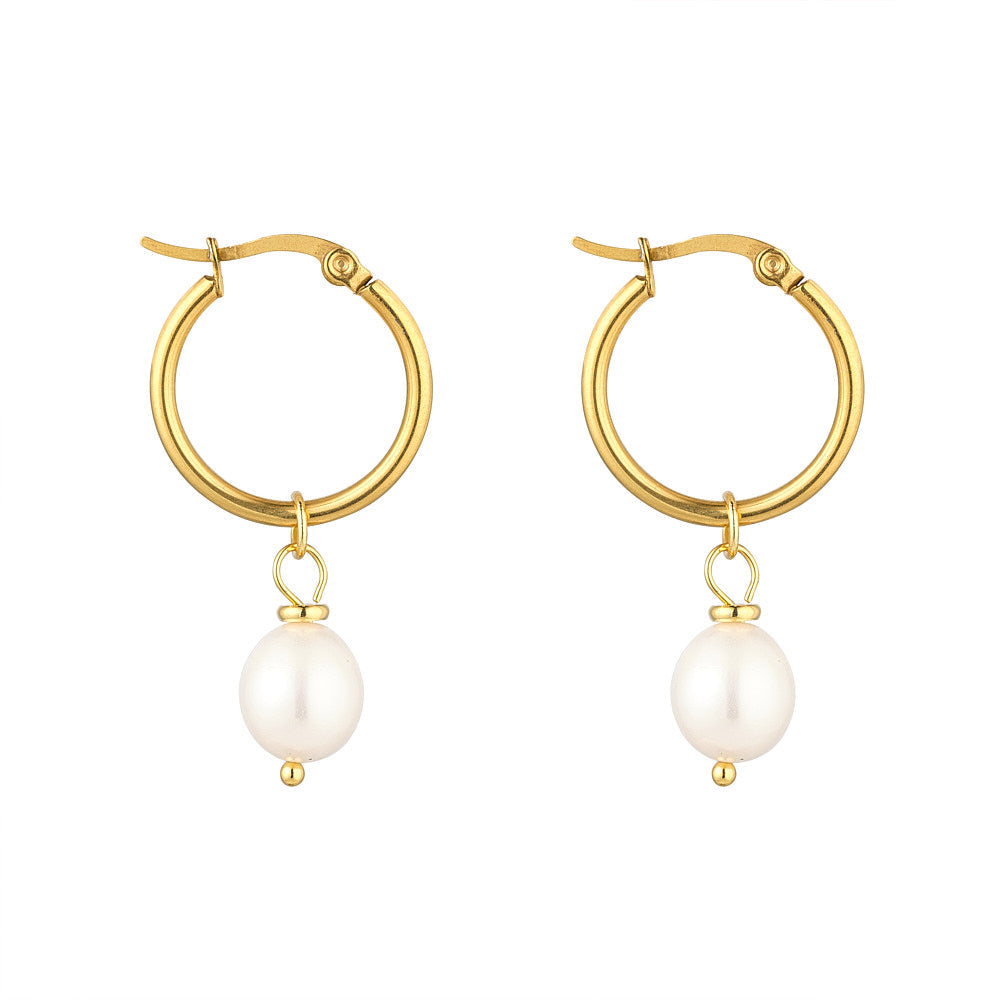 Freshwater Pearl & Gold Hoop Earrings