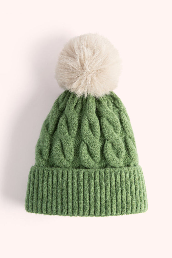 Powder Elise Sage & Cream Cable Knit Bobble Hat