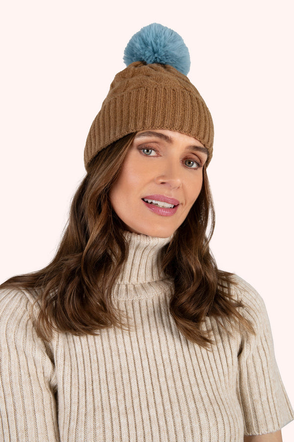 Powder Elise Chocolate & Ice Cable Knit Bobble Hat