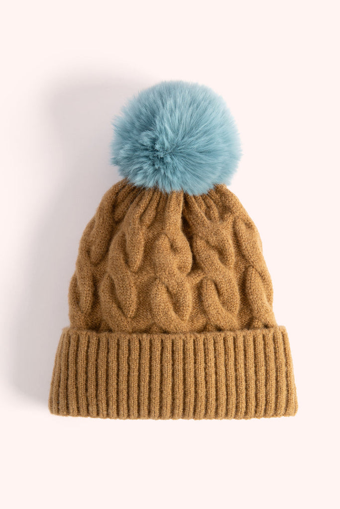 Powder Elise Chocolate & Ice Cable Knit Bobble Hat
