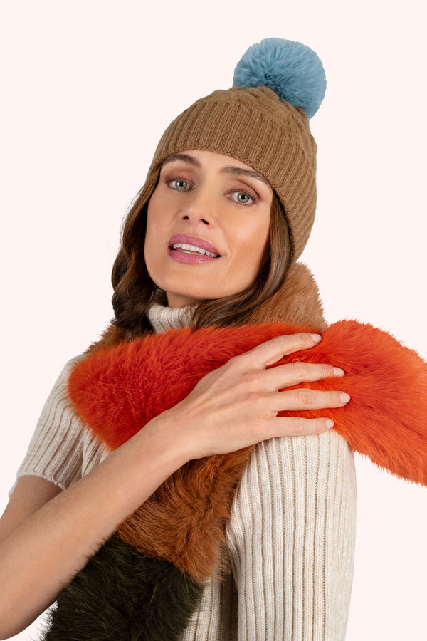 Powder Elsa Tangerine Mocca & Olive Faux Fur Scarf