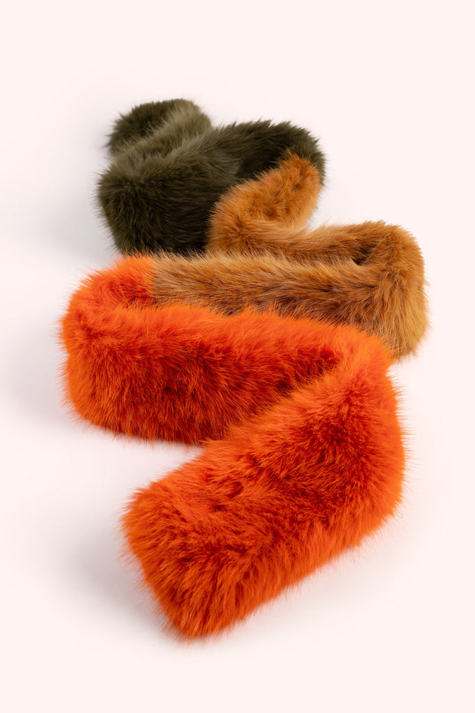 Powder Elsa Tangerine Mocca & Olive Faux Fur Scarf
