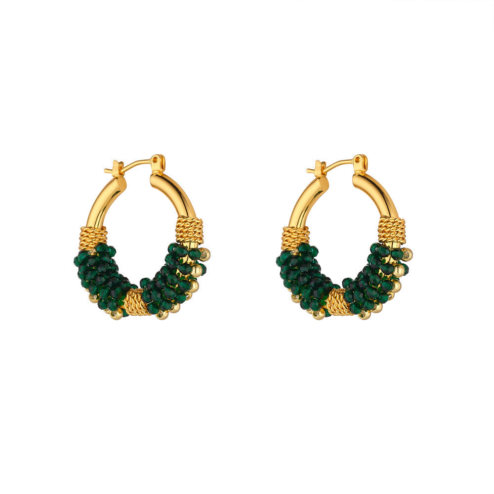 Green & Gold Cluster Hoop Earrings
