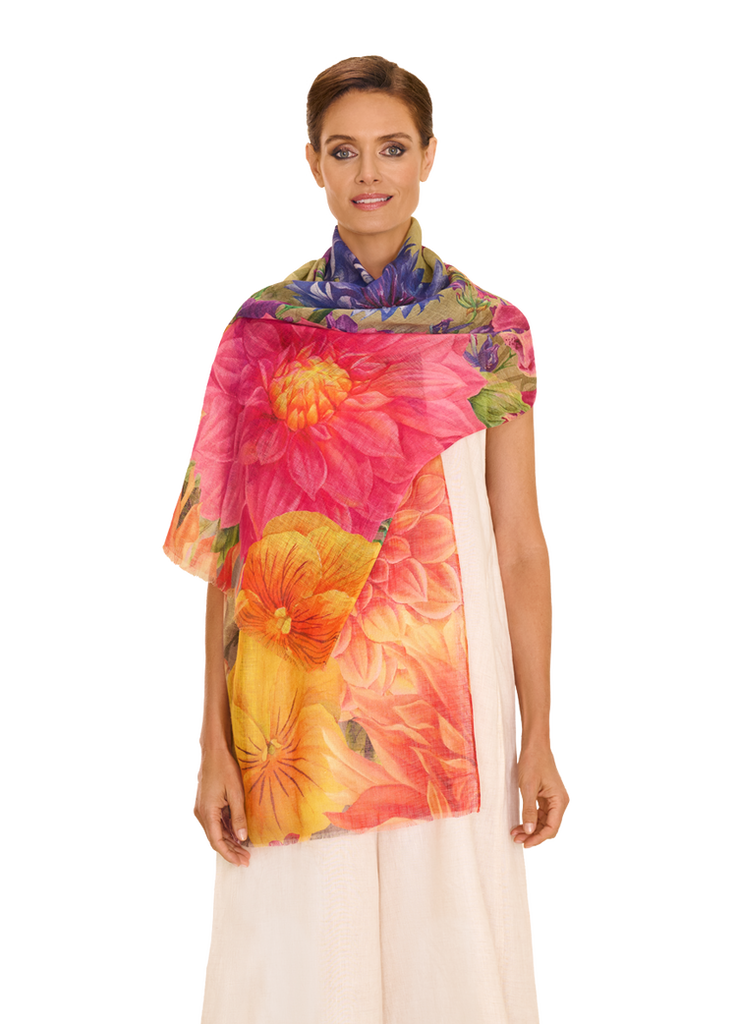 Powder Bountiful Blooms Linen/Cotton Scarf