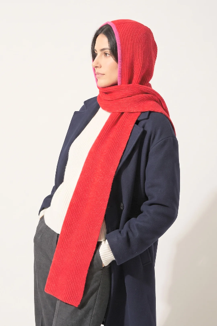 Red & Pink Trimmed Hooded Scarf