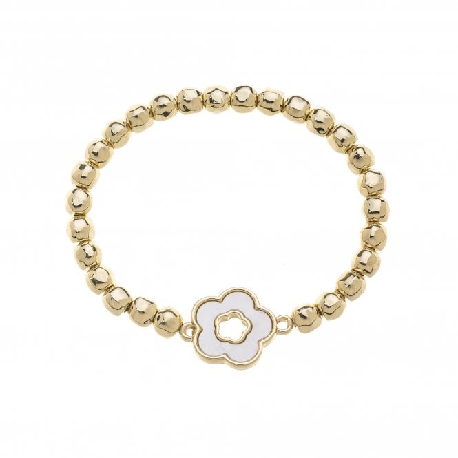 Gold Beaded & White Flower Bracelet