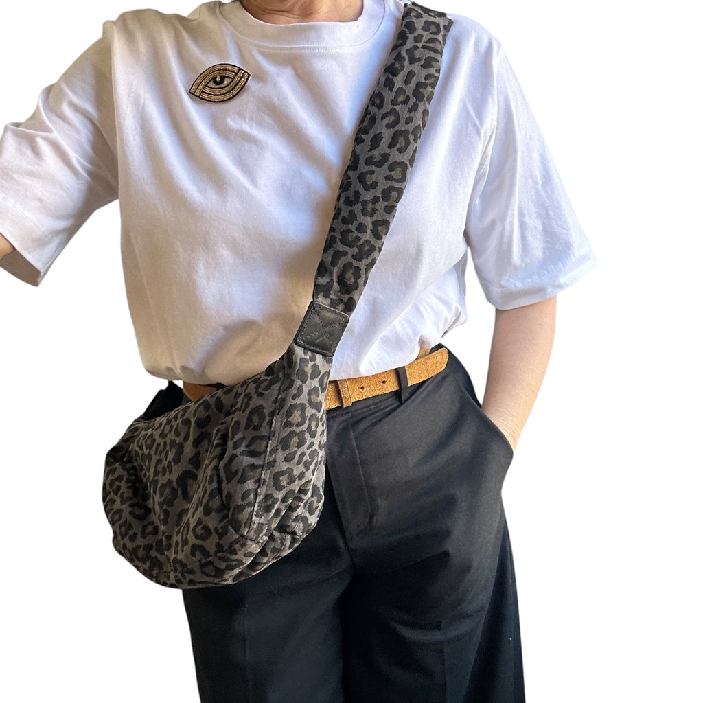 Brixton Small Grey Leopard Print Slingbag