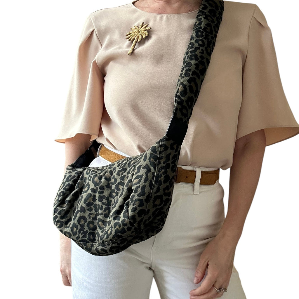 Brixton Small Green Leopard Print Slingbag