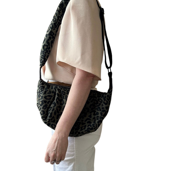 Brixton Small Green Leopard Print Slingbag