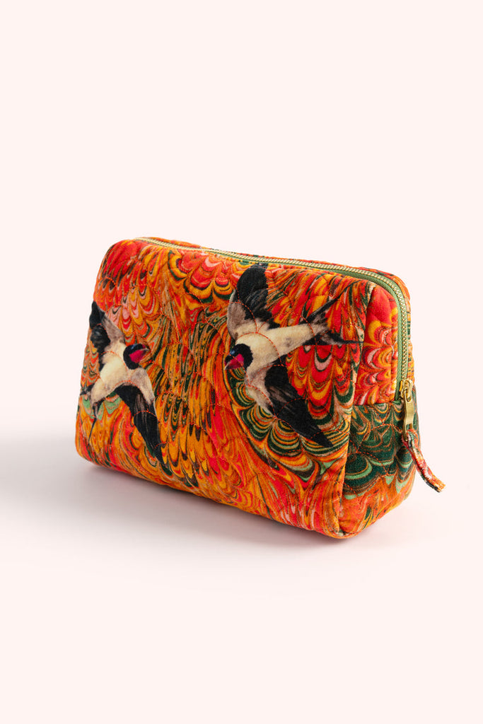 Powder Orange Marble Swallow Large Quilted Washbag