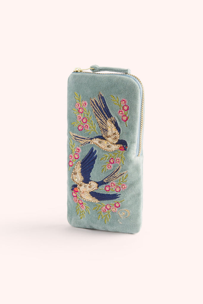 Powder Swooping Swallows Velvet Sunglasses Pouch