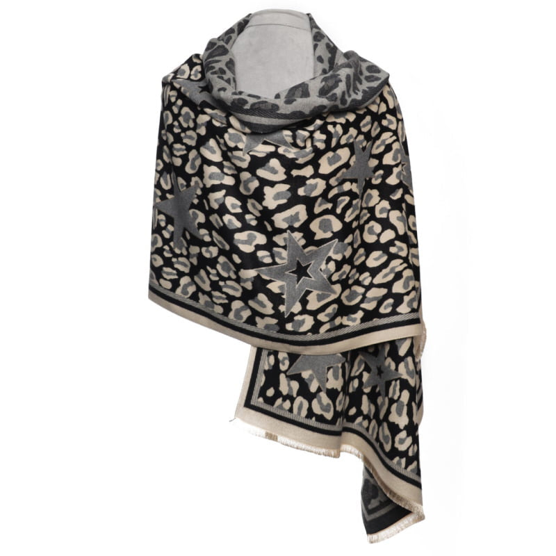 Black & Beige Leopard Print Scarf