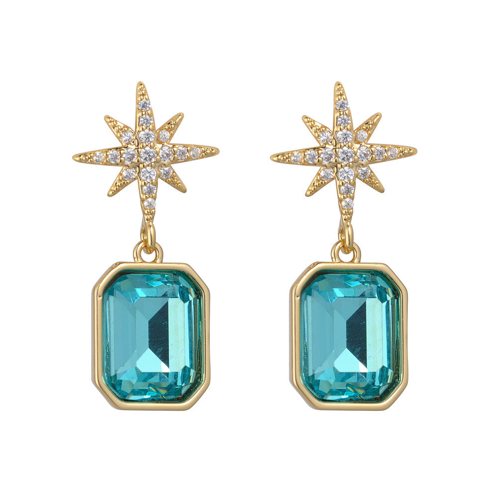 Aqua Crystal Star Earrings