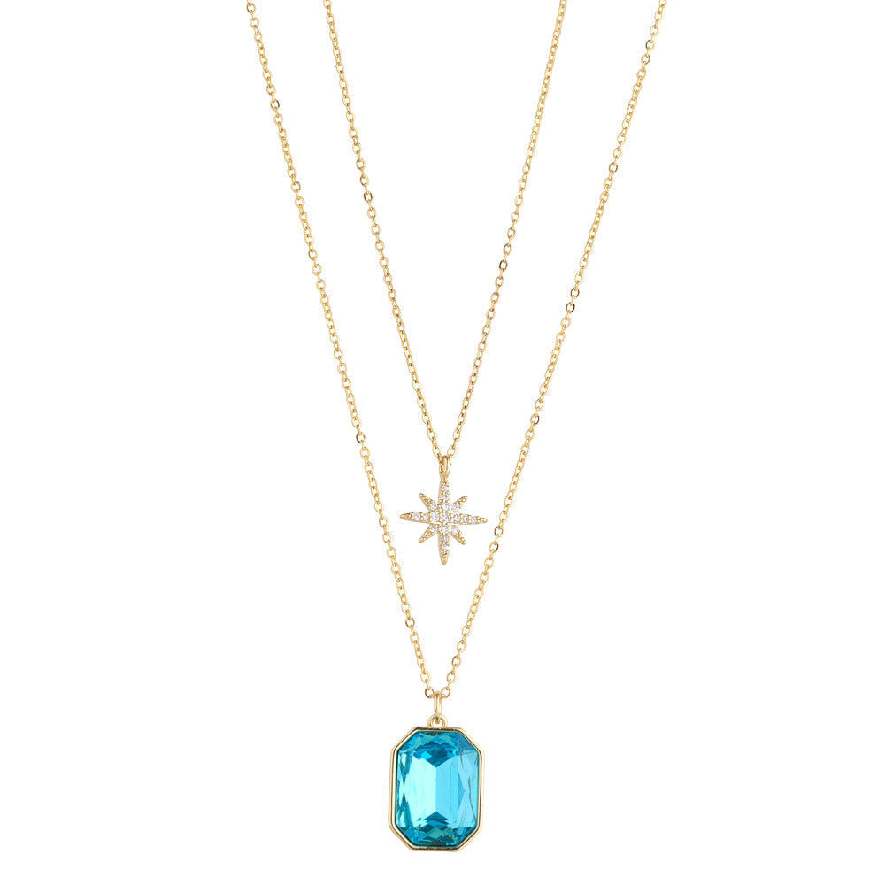 Aqua Crystal & Gold Star Layered Necklace