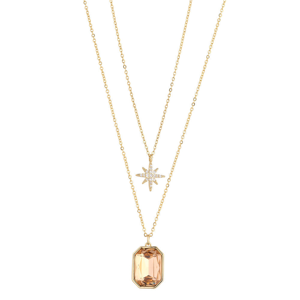 Champagne Crystal & Gold Star Layered Necklace