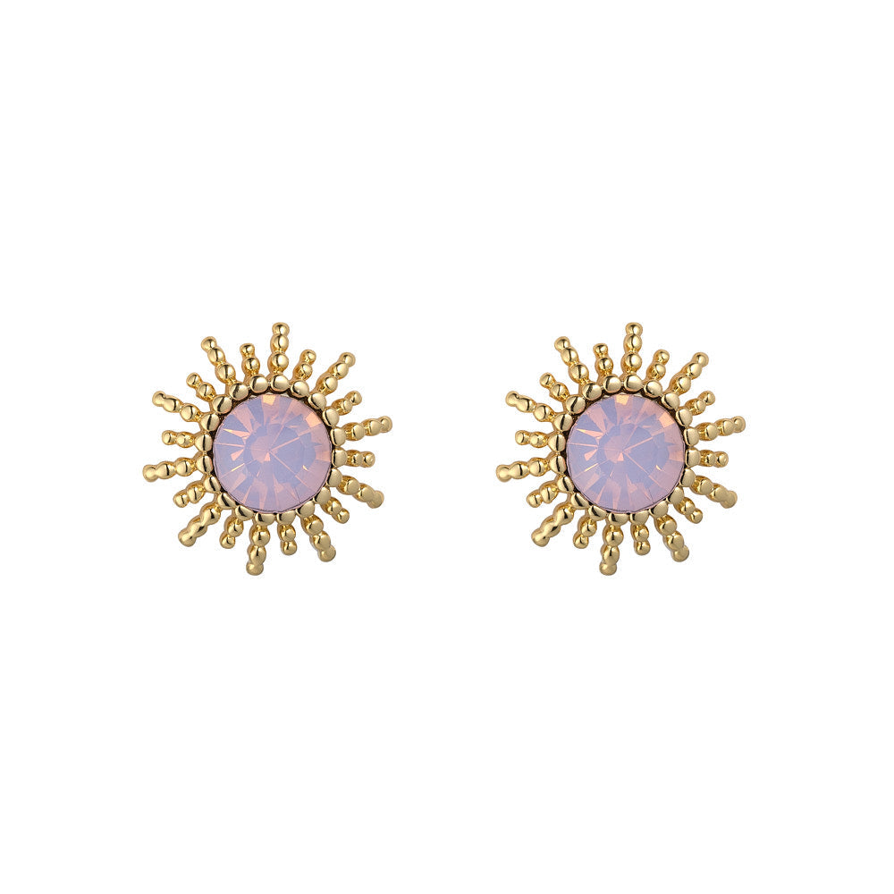 Rosewater Opal Sunburst Gold Earrings