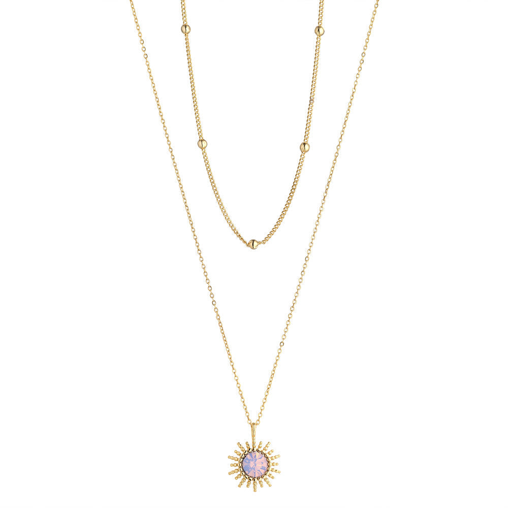 Rosewater Opal & Gold Sunburst Layered Necklace