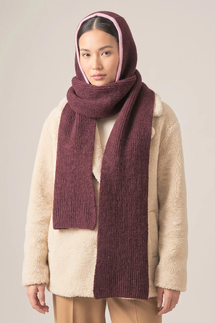 Berry & Pink Trimmed Hooded Scarf