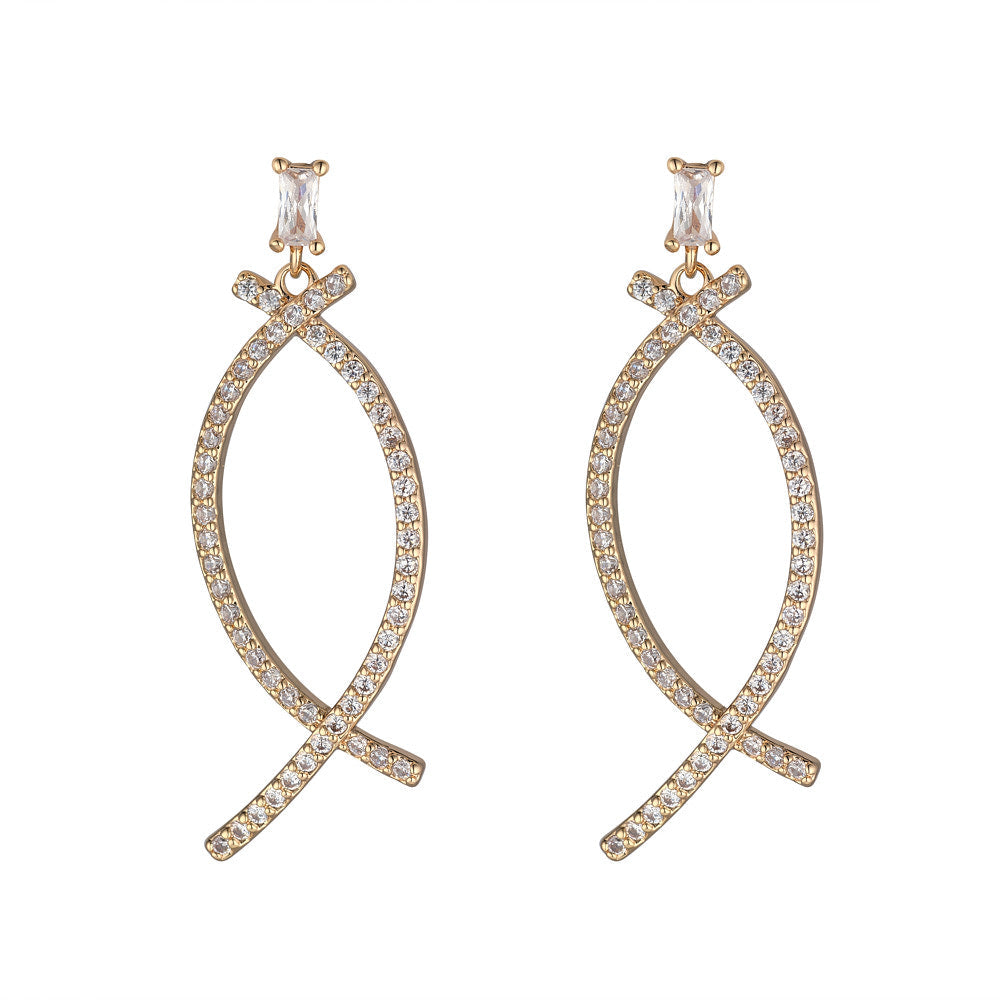Gold Crystal Crescent Drop Earrings