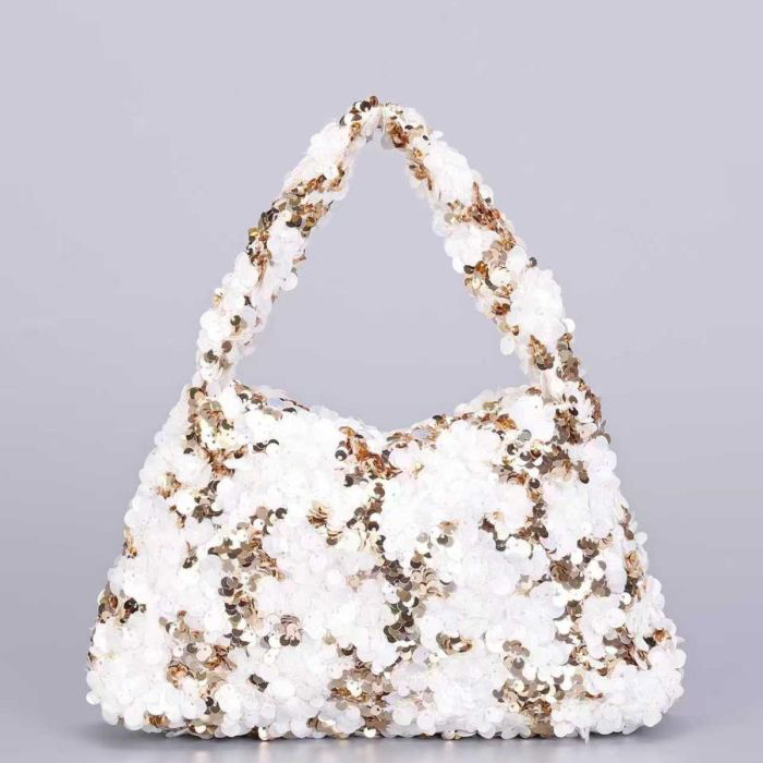 White & Gold Sequins Evening Bag