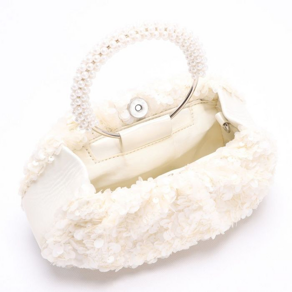 Pearl Handle Sequin Ivory Clutch Bag