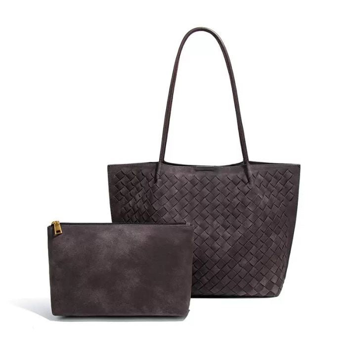 Chocolate Suede Weave Tote Bag