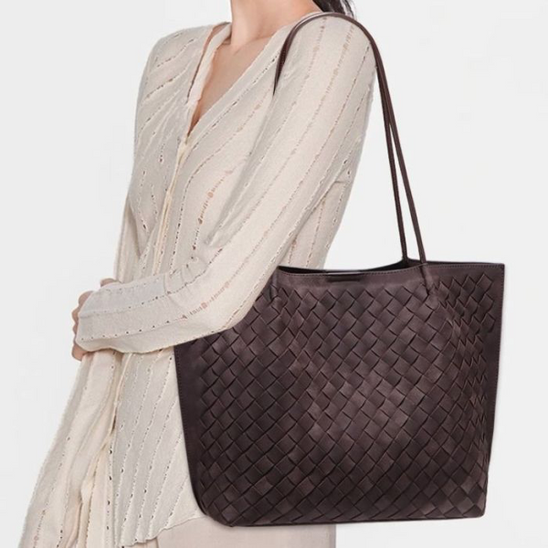 Chocolate Suede Weave Tote Bag