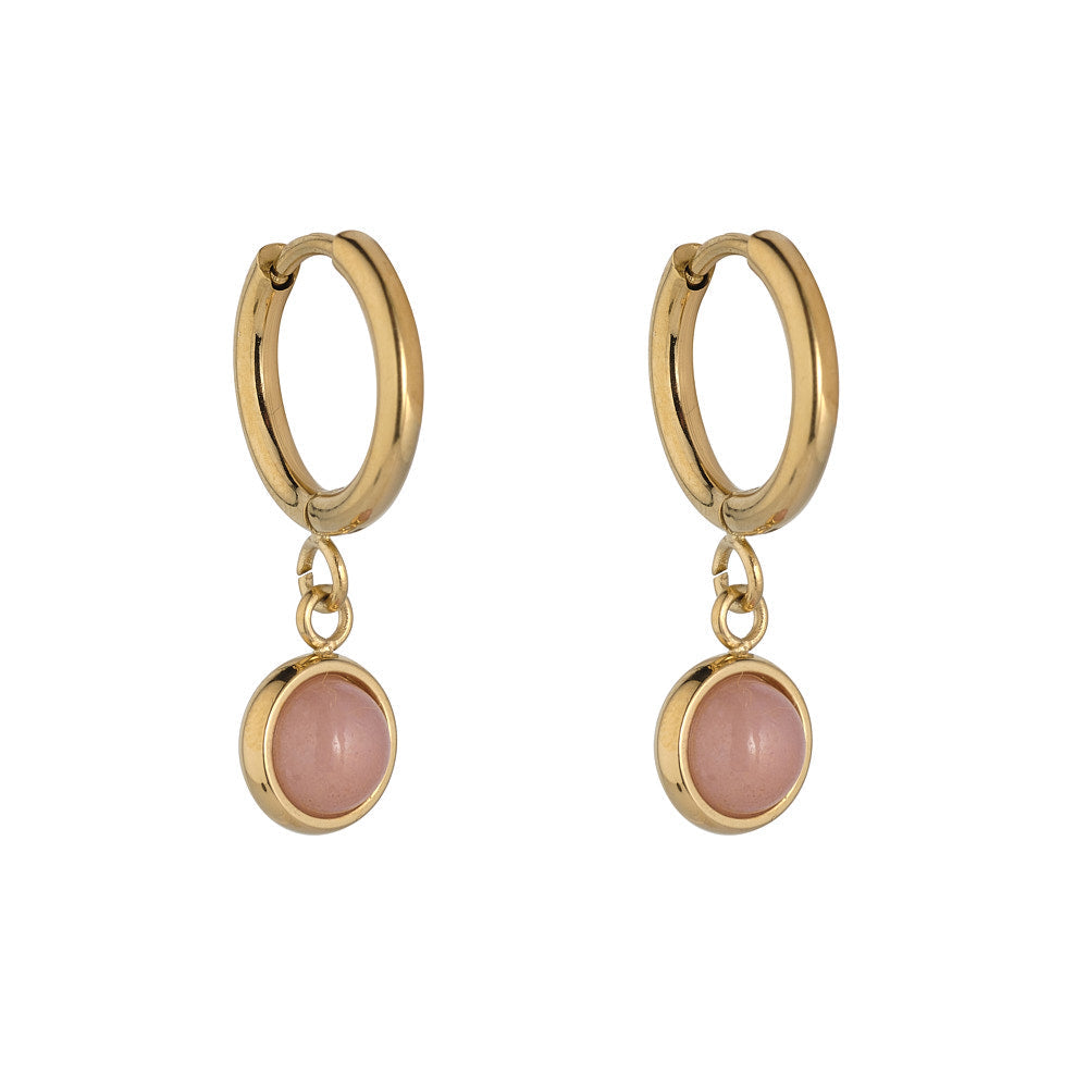 Gold & Pink Jade Hoop Earrings