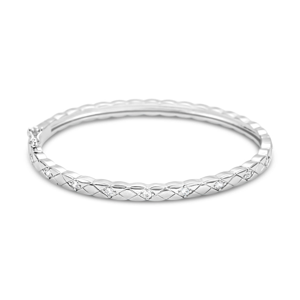 Silver & Crystal Textured Bangle Bracelet