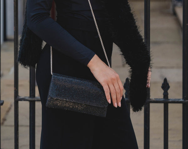 Black Crystal Encrusted Clutch Handbag