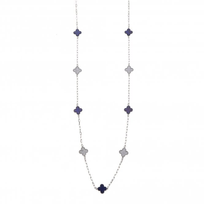 Silver & Navy Club Long Necklace