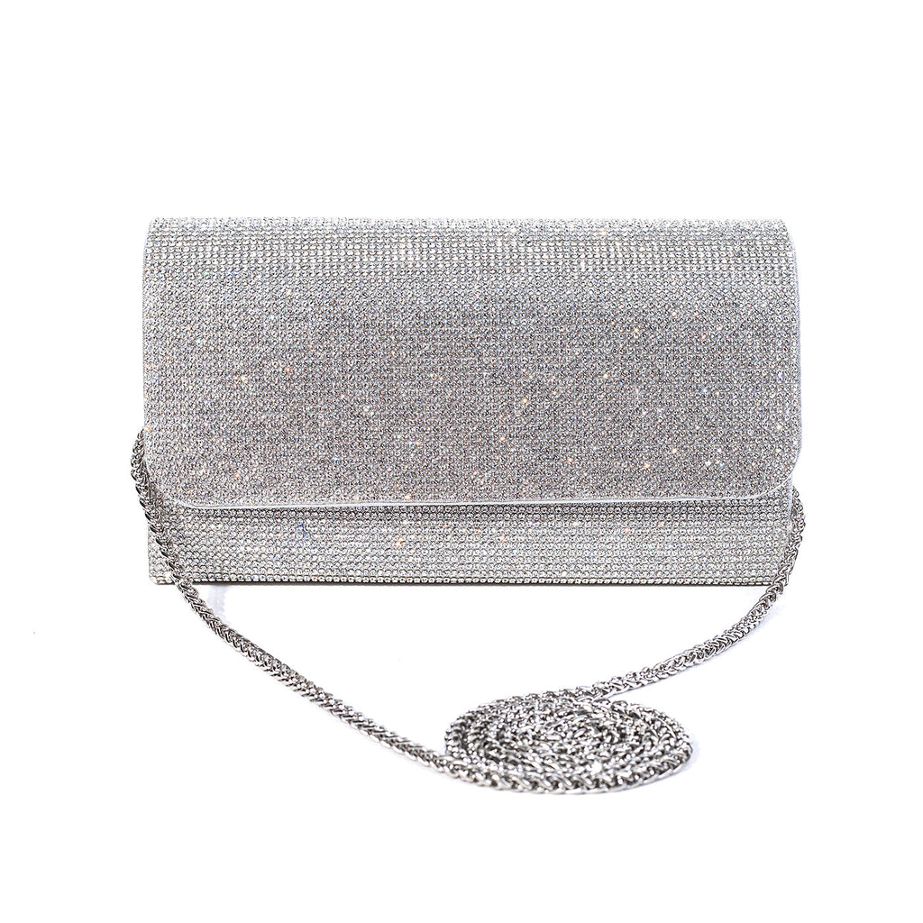 Silver Crystal Encrusted Clutch Handbag