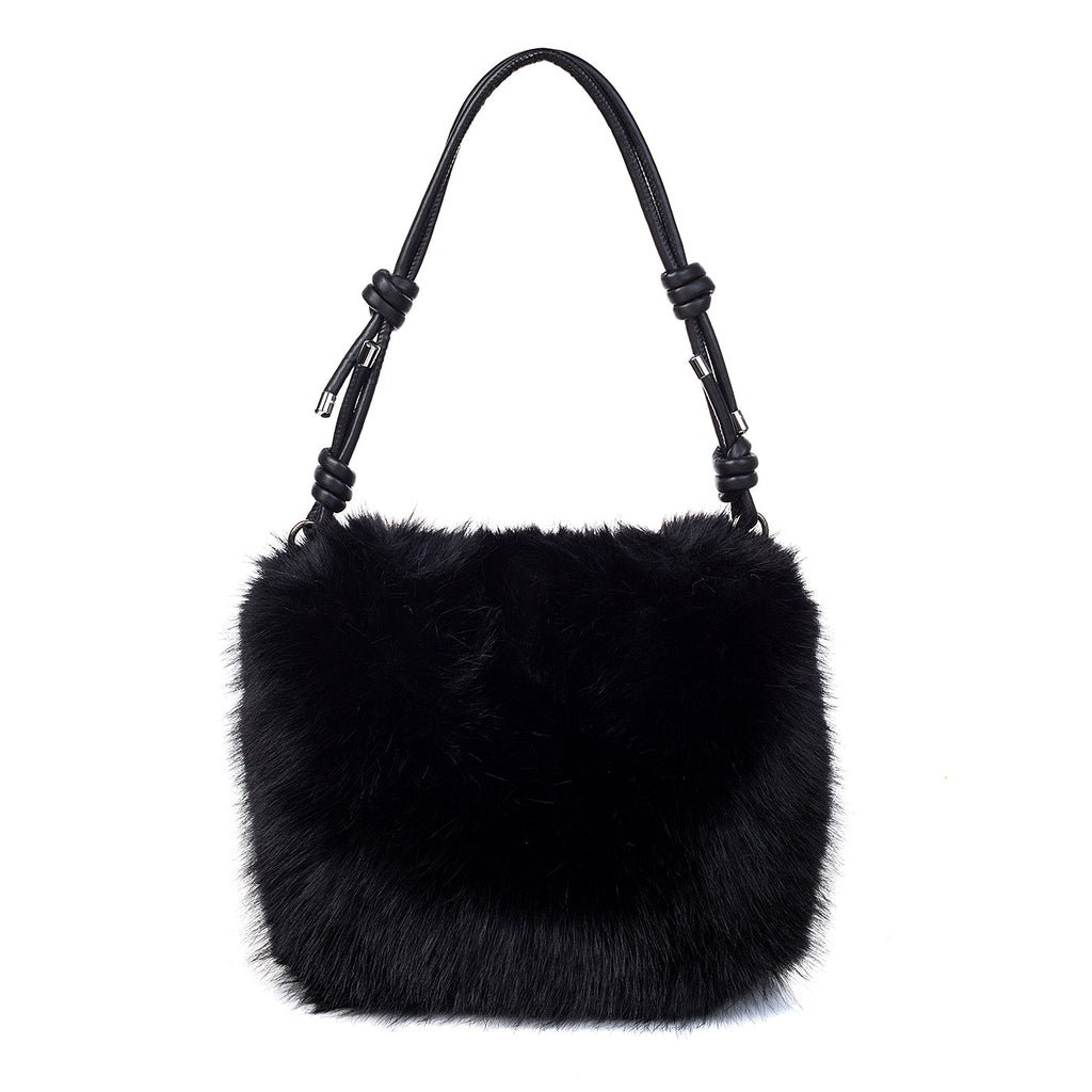 Ebony Black Faux Fur Handbag