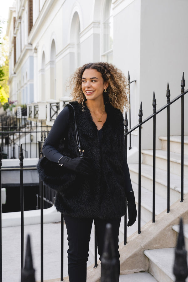 Ebony Black Faux Fur Handbag
