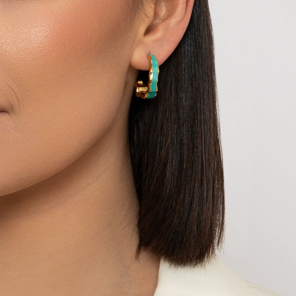 Gold & Aqua Wavy Hoop Earrings