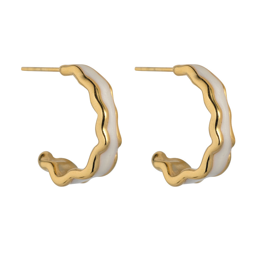 Gold & White Wavy Hoop Earrings