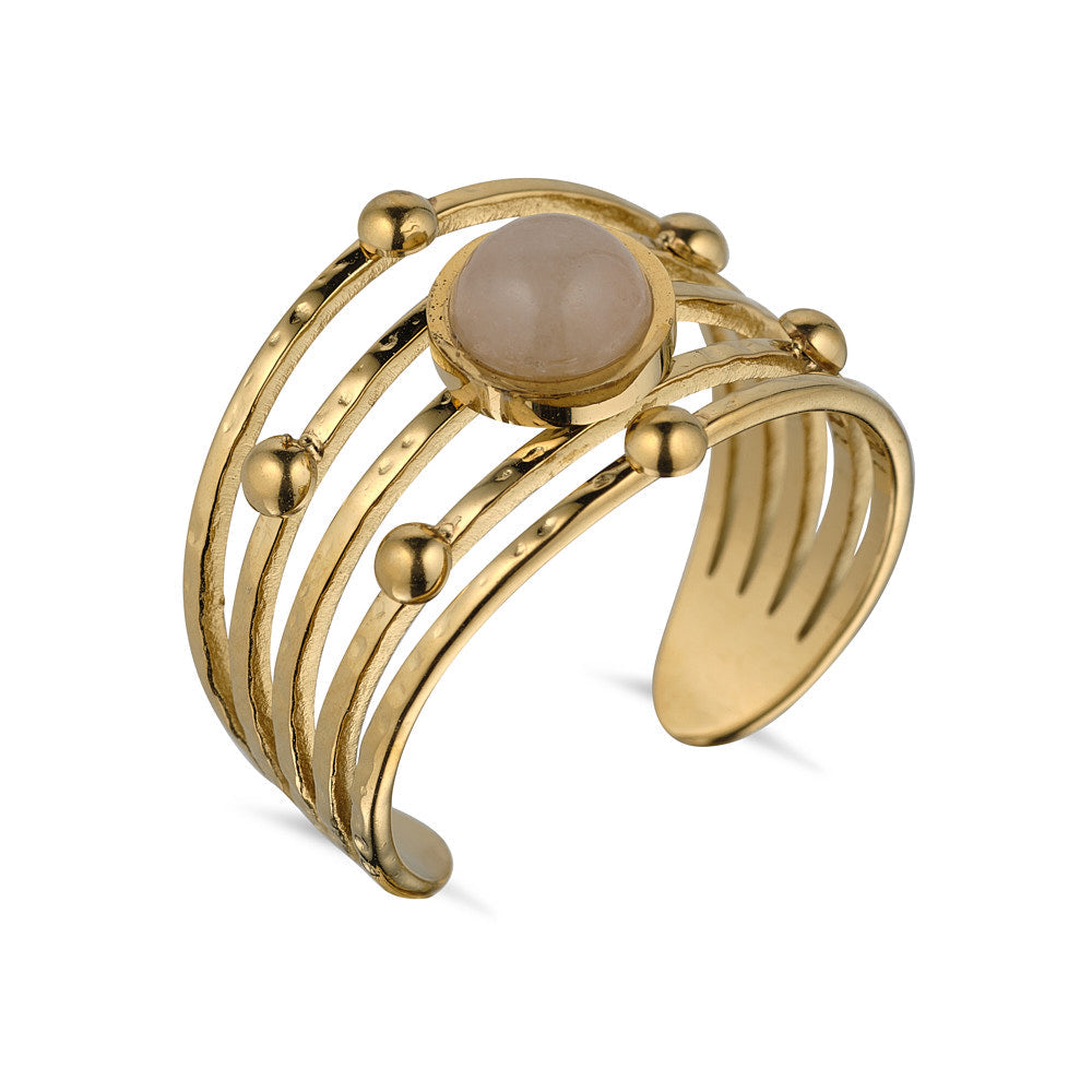 Gold & Pink Aventurine Semi Precious Stone Ring