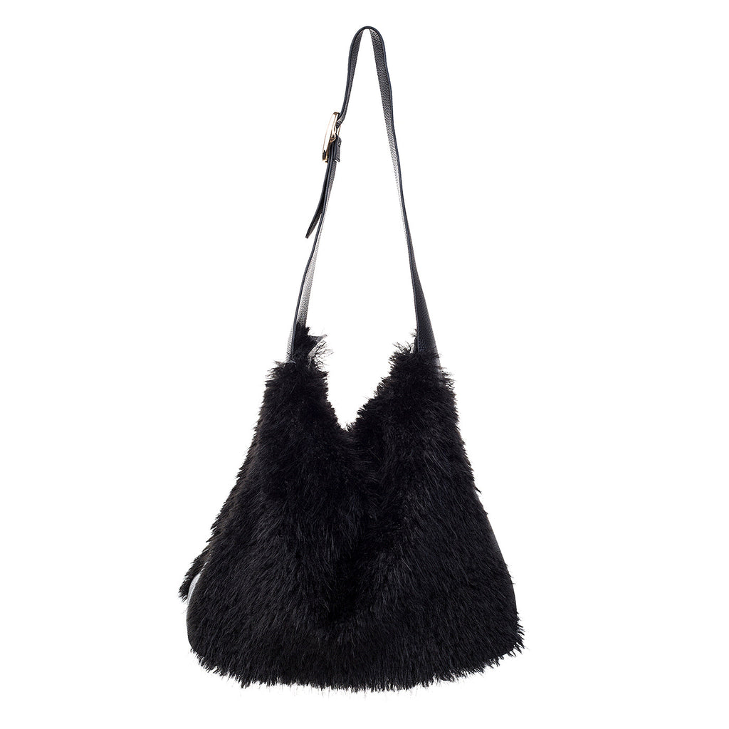 Ebony Black Faux Fur Shoulder Handbag