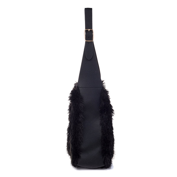 Ebony Black Faux Fur Shoulder Handbag