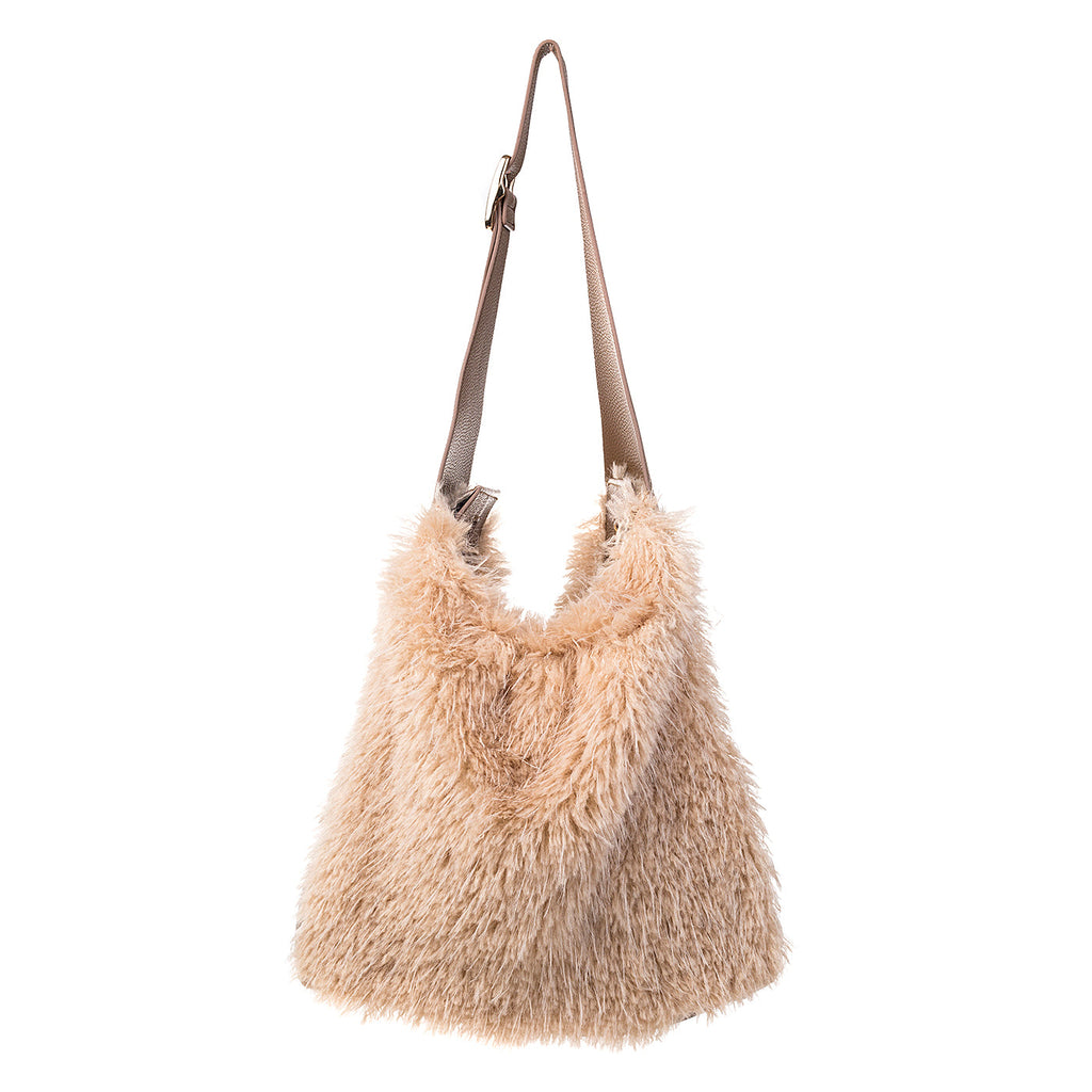 Linen Faux Fur Shoulder Handbag