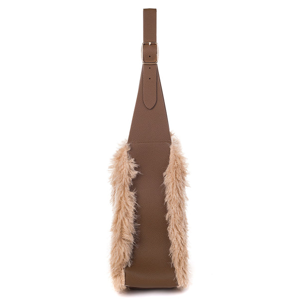 Linen Faux Fur Shoulder Handbag