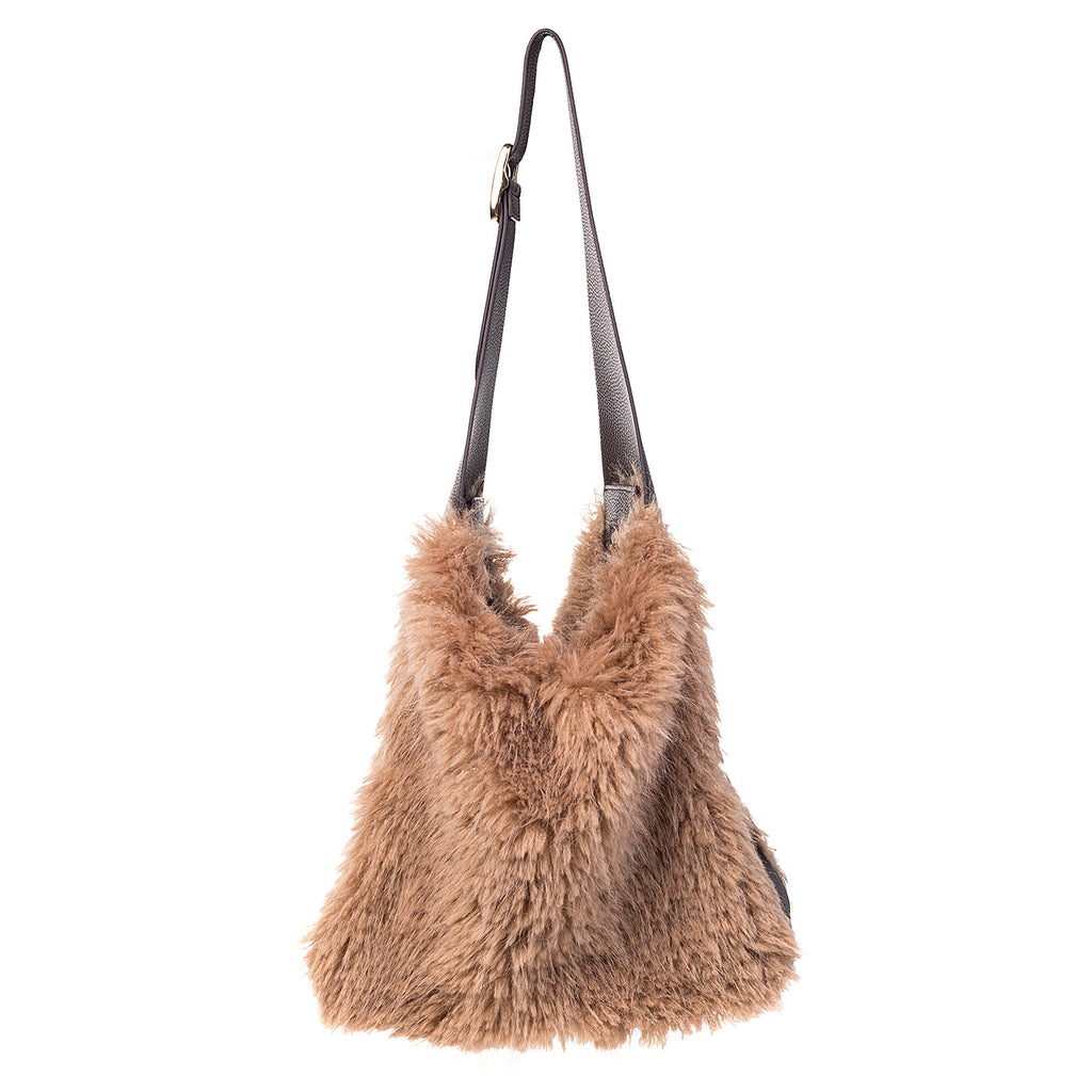 Mocha Mousse Faux Fur Shoulder Handbag