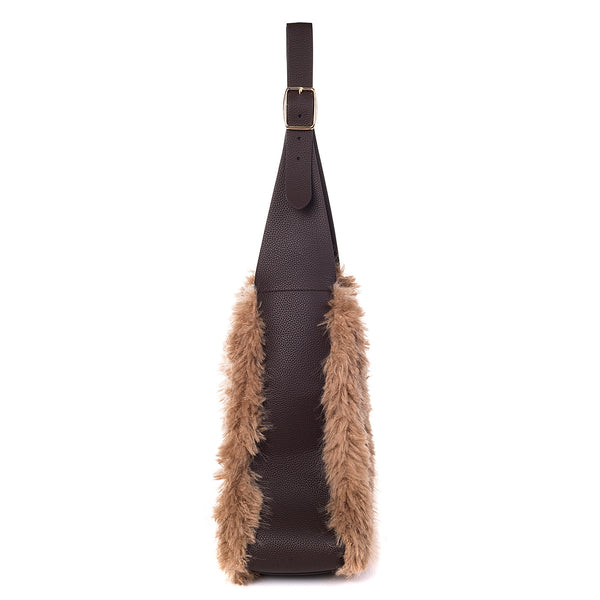 Mocha Mousse Faux Fur Shoulder Handbag