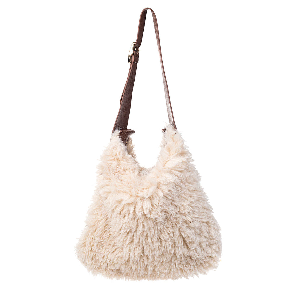 Whipped Cream Faux Fur Shoulder Handbag