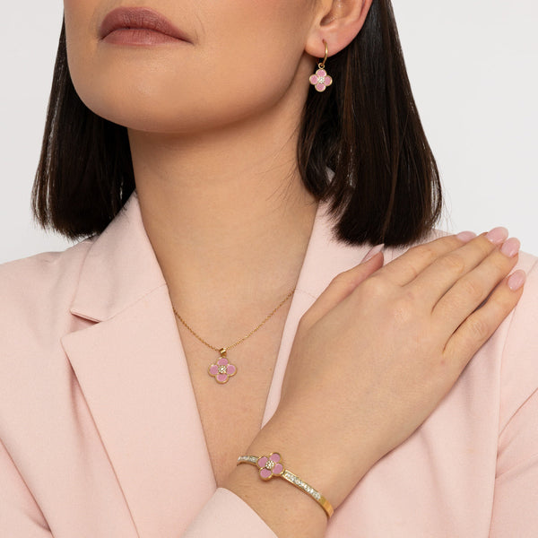 Gold & Pink Floral Enamel Earrings