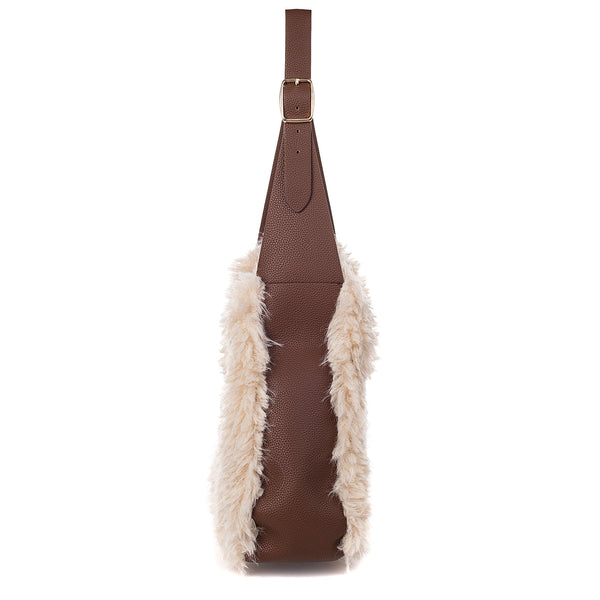 Whipped Cream Faux Fur Shoulder Handbag