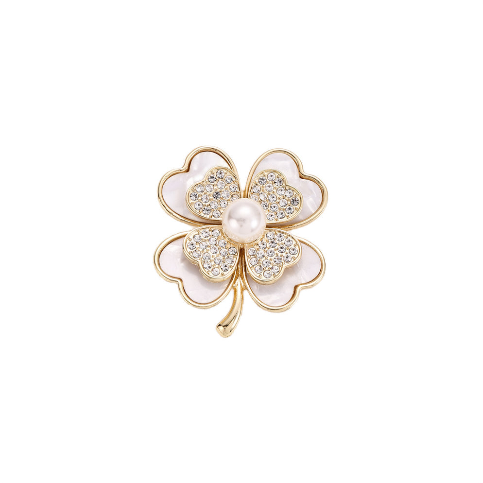 Gold Crystal & Pearl Brooch
